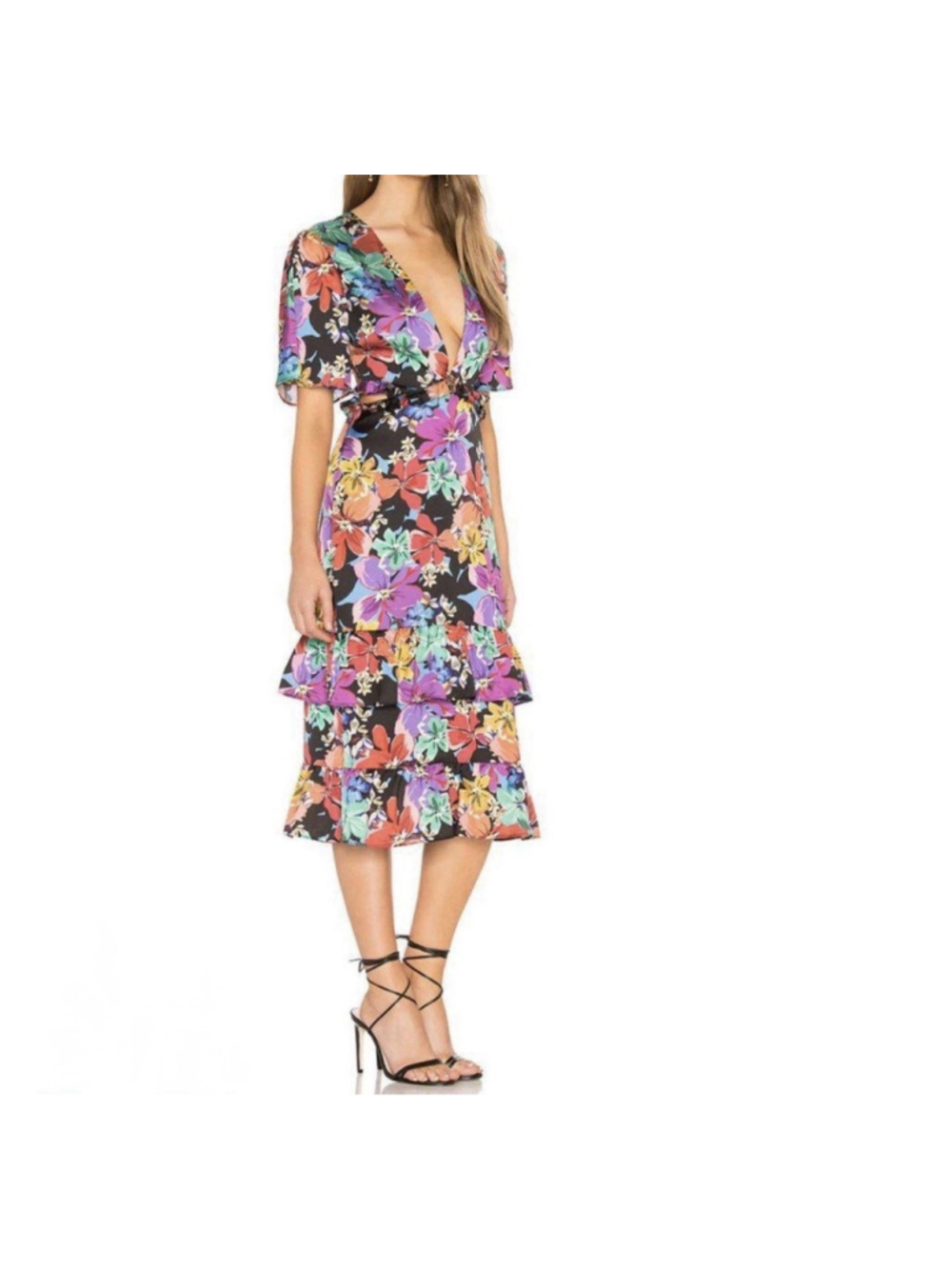Tularosa Kaylee Floral Ruffle Midi Dress XS Romantic Wedding Guest Garden Party - Picture 2 of 16